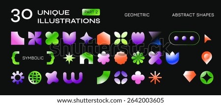 30 Gradient Abstract Geometric Shapes part 2, modern geometric form design suitable for website, branding, billboards, packaging, and animation under the concept of square structure