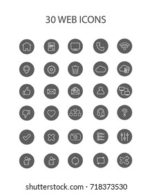 30 Grey Web Icons with Interior Full Round, Vector, Illustration