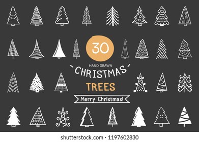 30 Hand drawn Christmas trees, vector eps10 illustration