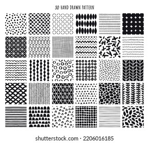 30 hand drawn monochrome seamless patterns.