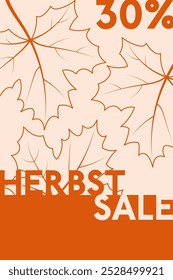 30% Herbst Sale - texto em língua alemã - Autumn Sale. Cartaz de vendas com folhas de bordo.