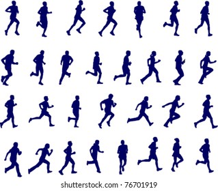 30 high quality silhouettes of people running - vector illustration