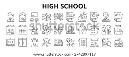 30 High School Line Icons Vector - Student, Teacher, Classroom, Homework, Exam, Subject, Curriculum