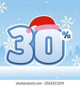 30% Holiday Discount with a Winter Touch On Blue Background