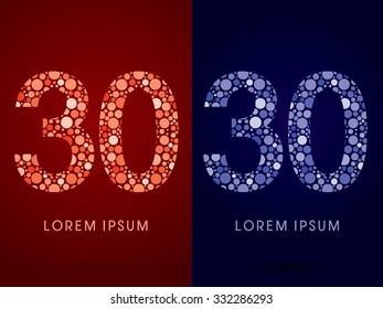30 ,hot and cool font, designed using red and blue dot graphic vector.