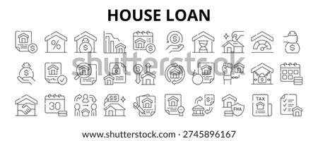 30 House Loan Line Icons Vector - Mortgage, Principal, Amortization, Installment, Lender, Borrower, Approval, Collateral
