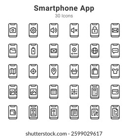 30 icon collection about smartphone app and related topics