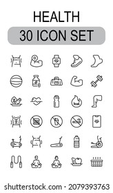 30 Icon line set Health isolated on white background   