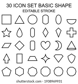 30 Icon Set Basic Shape With Outline Style. Editable Stroke.