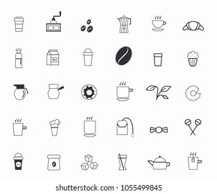 30 icon set coffee milk tasty cake tea