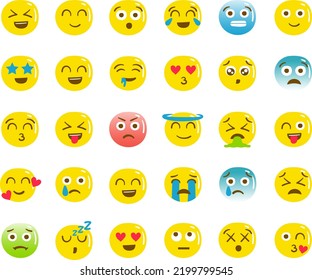 30 icon set of emoji or emoticons with different characters and expressions. Flat style. Suitable for icon web, stickers, and something to express feelings