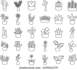 30 icon set of flowers and plants. Simple and outline style. Suitable for icon web, your small business and all about floral.