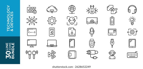 30 icons bundle of technology and device category	
