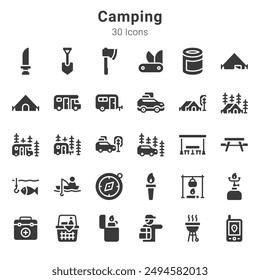 30 icons collection about camping