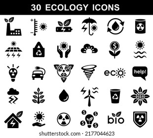 30 icons. Ecology, environmental protection and weather icon set