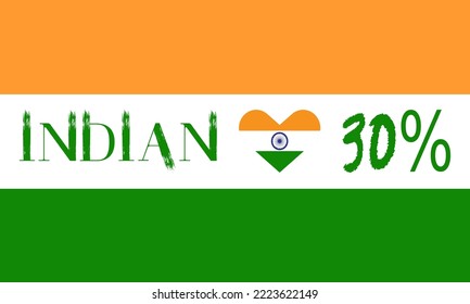 30% Indian sign label. Logo design, template, banner, icon, poster, unit, label, web, sticker. Vector illustration with orange,white and green color.