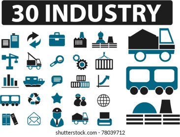 30 industry icons, signs, vector illustrations