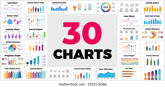 30 Infographics. Column, Bar, Line Charts. Business Financial Reports. Marketing Structure. Daily, Weekly, Annual Statistics. Circle Diagrams. Percentage Graph. Presentation Template. 