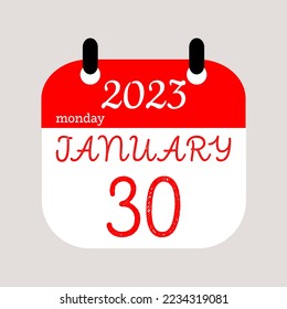  30 January 2023. Icon calendar day. Days of the year. Vector illustration sign label. Paper calender design background.
