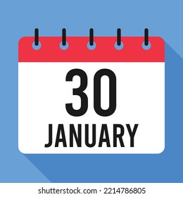 30 January calendar.  Blue background. Vector Calendar.