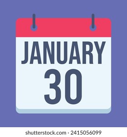 30  January calendar. Blue background. Vector Calendar.
