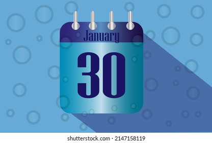 30 January. Calendar icon for day of the month in water with bubbles