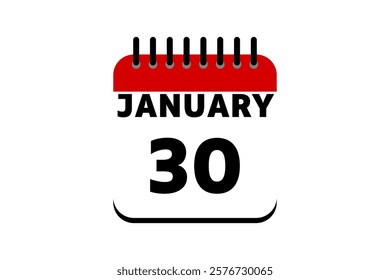 30 January calendar icon text page monthly web design on red, black and white background vector, icon, or illustration with the month of January 30