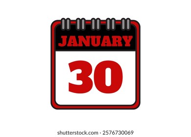 30 January calendar icon text page monthly web design on red, black and white background vector, icon, or illustration with the month of January 30