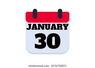 30 January calendar icon text page monthly web design on red, black and white background vector, icon, or illustration with the month of January 30