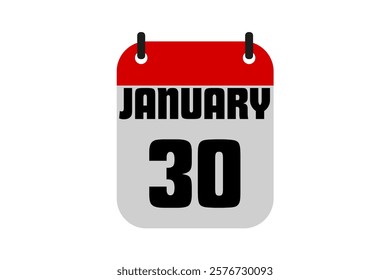 30 January calendar icon text page monthly web design on red, black and white background vector, icon, or illustration with the month of January 30