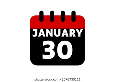 30 January calendar icon text page monthly web design on red, black and white background vector, icon, or illustration with the month of January 30