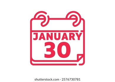 30 January calendar icon text page monthly web design on red and white background vector, icon, or illustration with the month of January 30