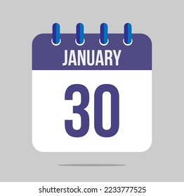 30 january calendar vector. Calendar icon for january with marked date. Design for schedules, meetings and appointments