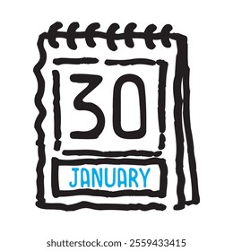 30 January date calendar - A simple yet elegant line art illustration of a date calendar captures the essence of organization and timekeeping. The clean lines and minimalistic design