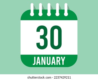 30 January day calendar icon. Calendar page in green color for the days of January. Month design for appointments and anniversaries