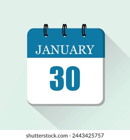 30 de enero icono de calendario diario plano. Plantilla de calendario vectorial para los días de enero. Cartel para el día y el mes.