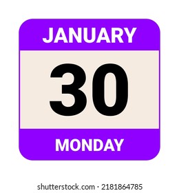 30 January, Monday. Date template. Useful design for calendar or event promotion. Vector illustration EPS 10 File
