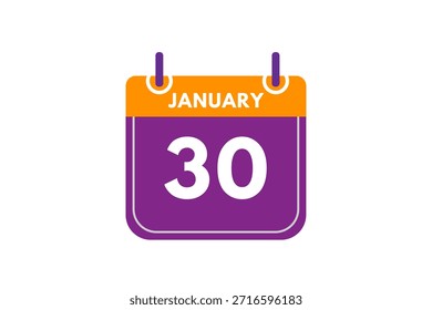 30 Janeiro mês vetor dia único, ilustração, calendário com laranja, roxo, cinza e branco ícone de calendário de fundo de 30 de Janeiro