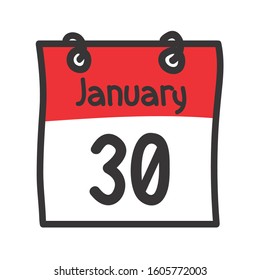 30 January. Vector flat daily calendar icon. Date and time, day, month. Holiday