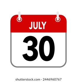 30 de julio, icono de fecha de calendario sobre fondo blanco
