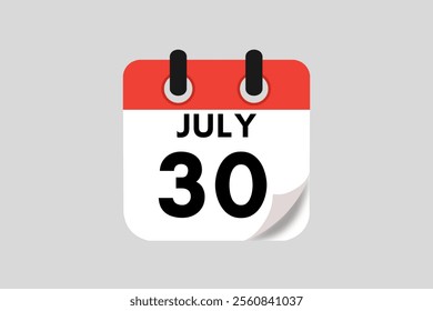 30 July calendar icon text page monthly web design on red, white, black and ash background vector, icon, or illustration with the month of July 30