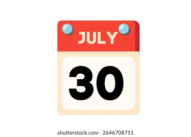 30 july calendar icon text page monthly web design on Coral, Peach, Black, Blue and White background vector, icon, or illustration with the month of july 30