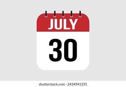 30 July Calendar. July Calendar Vector Illustration.