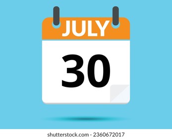 30 July. Flat icon calendar isolated on blue background. Vector illustration.