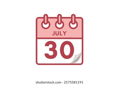 30 July month single day vector, illustration, calendar with maroon, rose and white color background calendar July 30