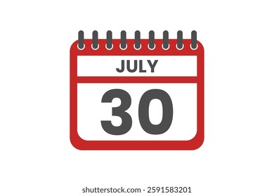 30 July month single day vector, illustration, calendar with red, black and white color background calendar July 30
