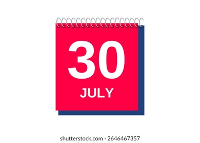 30 july month single day vector, illustration, calendar with red, blue and white color background calendar icon of july 30