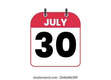 30 july month single day vector, illustration, calendar with red, black and white color background calendar icon of july 30