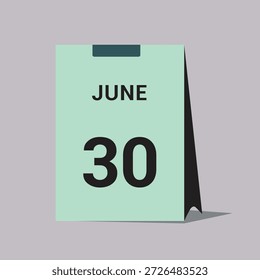 Icono de fecha de calendario de 30 de junio Ilustración vectorial mínima de calendario de escritorio