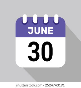 30 Juni Kalender Symbol Vektor Datum Grafik Design